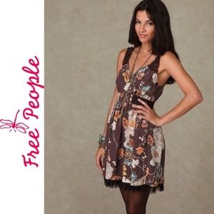 Free People Sz 4 Brown Lace Strap Floral Dress